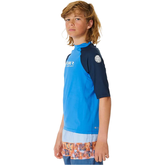 2024 Rip Curl Junior Shock UPF Chaleco De Lycra De Manga Corta Para Nio 124BRV - Blue Gum